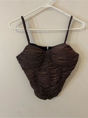 Sparkle Ruched Brown Bustier Tank Top size Large